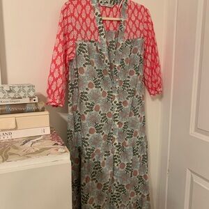 Zara Red and Blue Floral Long Sleeve Dress
